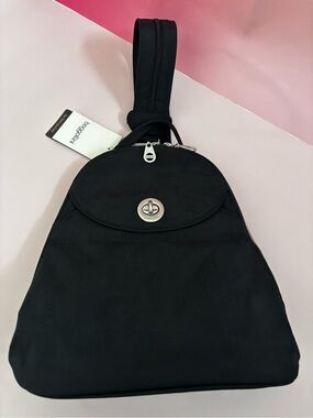 Baggallini Black Sling Cairo Backpack with Turn-Lock Detail-